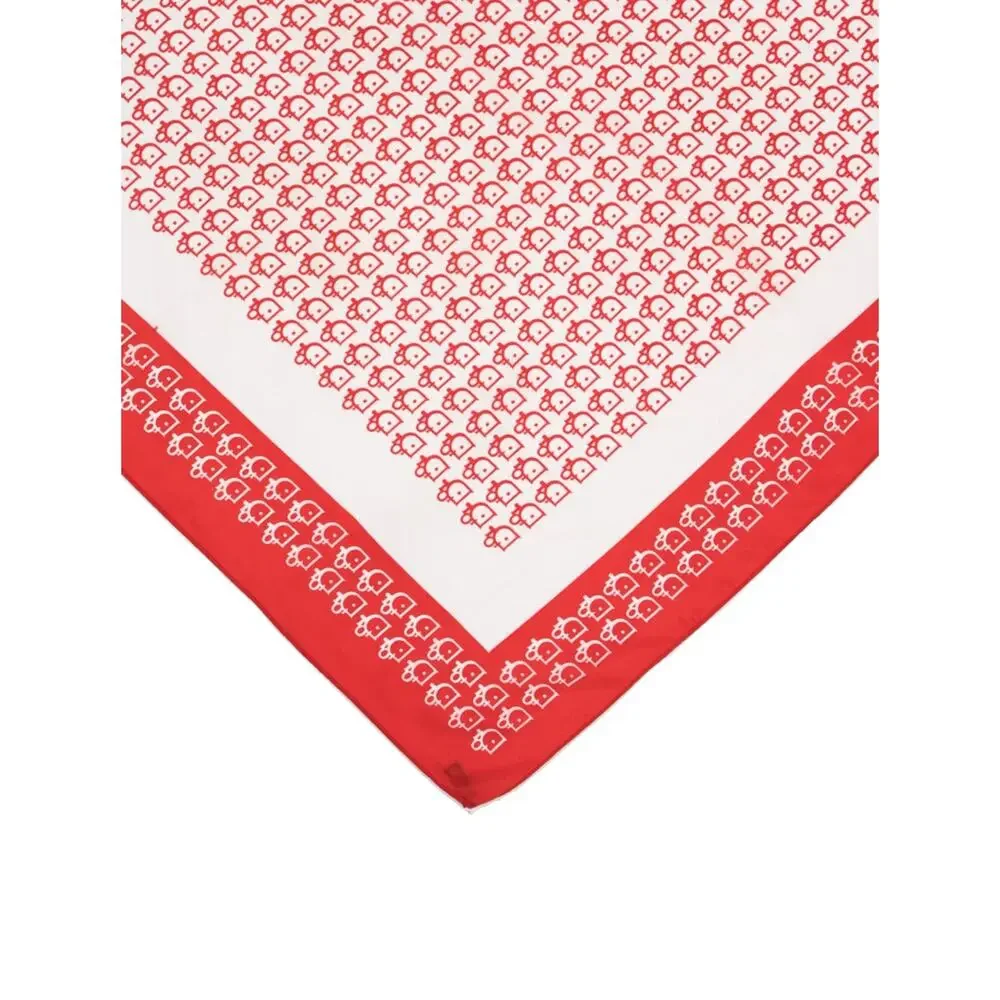 Christian Dior Red White CD Silk Printed Scarf